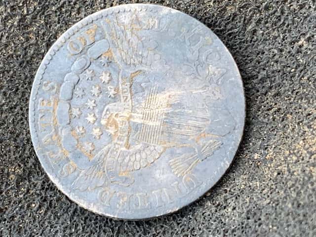 Reverse of 1802 Draped Bust Silver Dime on Textured Gray Background
