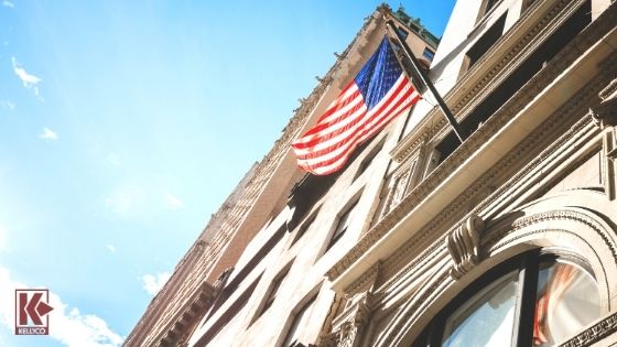 American Flag On Building