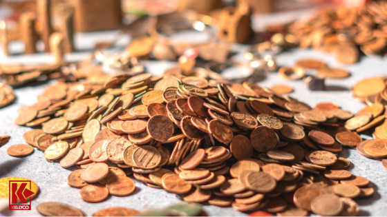 Coins that have been found using a metal detector.